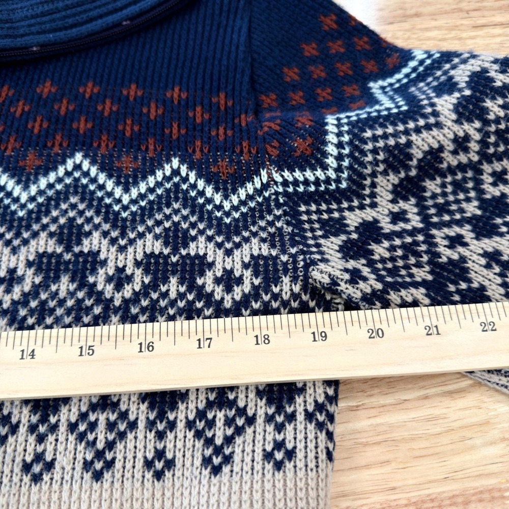 Vintage 70's Montgomery Ward Sweater Mens M Fair Isle Nordic Zip Shawl Collar - Picture 4 of 8